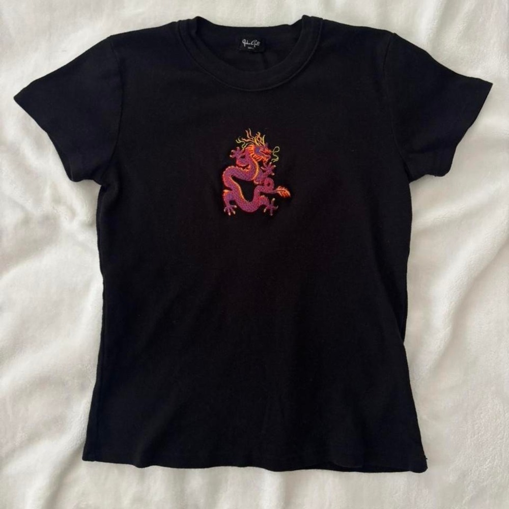 Brandy Melville John Galt black dragon baby tee Size S